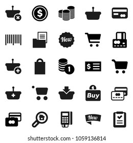 Flat vector icon set - dollar coin vector, cart, credit card, stack, receipt, estate document, search, new, shopping bag, buy, barcode, reader, basket, list