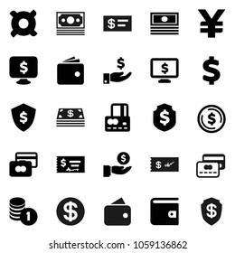 Flat vector icon set - dollar coin vector, credit card, wallet, cash, investment, stack, check, shield, monitor, any currency, yen sign, money