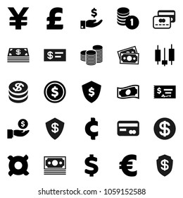 Flat vector icon set - dollar coin vector, japanese candle, cash, investment, stack, check, shield, any currency, euro sign, pound, yen, cent, money, credit card