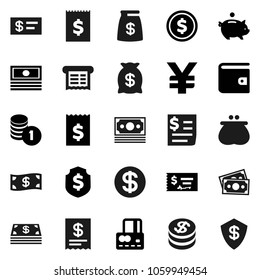 Flat vector icon set - dollar coin vector, credit card, wallet, cash, piggy bank, stack, check, receipt, shield, yen sign, money, bag