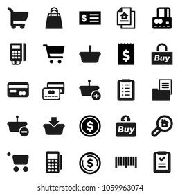Flat vector icon set - dollar coin vector, cart, credit card, receipt, estate document, search, shopping bag, buy, barcode, reader, basket, list