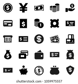 Flat vector icon set - dollar coin vector, credit card, cash, money bag, piggy bank, investment, stack, check, receipt, any currency, yen sign, wallet, shield