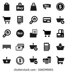 Flat vector icon set - dollar coin vector, cart, credit card, stack, estate document, search, new, shopping bag, buy, barcode, reader, basket