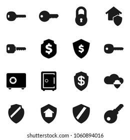 Flat vector icon set - dollar shield vector, safe, cloud, lock, key, home protect, password