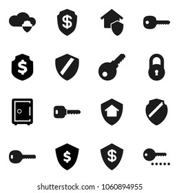 Flat vector icon set - dollar shield vector, safe, cloud, lock, key, home protect, password