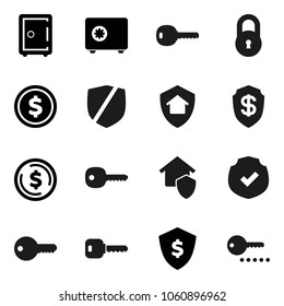 Flat vector icon set - dollar coin vector, shield, safe, protected, lock, key, home protect, password