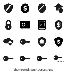 Flat vector icon set - dollar shield vector, safe, cloud, lock, key, home protect, password