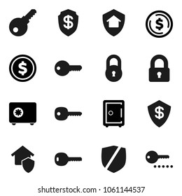 Flat vector icon set - dollar coin vector, safe, protected, lock, key, home protect, shield, password