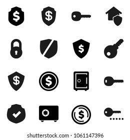 Flat vector icon set - dollar coin vector, shield, safe, protected, lock, key, home protect, password