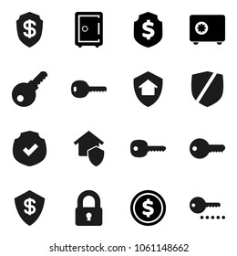 Flat vector icon set - dollar coin vector, shield, safe, protected, key, lock, home protect, password