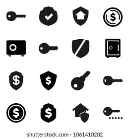 Flat vector icon set - dollar coin vector, shield, safe, protected, key, home protect, password