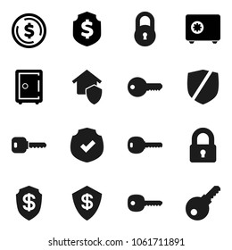 Flat vector icon set - dollar coin vector, shield, safe, protected, lock, key, home protect, password