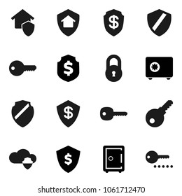 Flat vector icon set - dollar shield vector, safe, cloud, lock, key, home protect, password