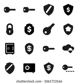 Flat vector icon set - dollar shield vector, safe, cloud, lock, key, home protect, password