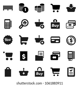 Flat vector icon set - dollar coin vector, cart, credit card, stack, receipt, estate document, search, new, shopping bag, buy, barcode, reader, basket, list
