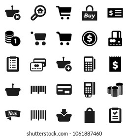 Flat vector icon set - dollar coin vector, cart, credit card, stack, receipt, search estate, new, shopping bag, buy, barcode, reader, basket, list