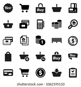 Flat vector icon set - dollar coin vector, cart, credit card, stack, estate document, search, new, shopping bag, buy, barcode, reader, basket, list