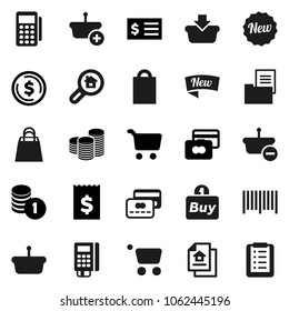 Flat vector icon set - dollar coin vector, cart, credit card, stack, receipt, estate document, search, new, shopping bag, buy, barcode, reader, basket, list