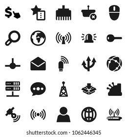 Flat vector icon set - dollar cursor vector, earth, antenna, satellitie, mail, connect, connection, network server, usb modem, lan connector, favorites, message, globe, route arrow, user, magnifier