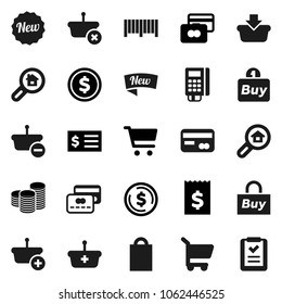 Flat vector icon set - dollar coin vector, cart, credit card, stack, receipt, search estate, new, shopping bag, buy, barcode, reader, basket, list