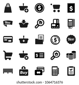 Flat vector icon set - dollar coin vector, credit card, stack, receipt, estate document, search, new, shopping bag, buy, barcode, reader, basket, cart, list