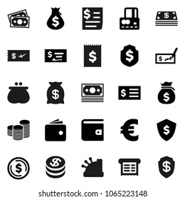 Flat vector icon set - dollar coin vector, credit card, wallet, money bag, stack, check, receipt, shield, euro sign, cash, cashbox