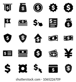 Flat vector icon set - dollar coin vector, cash, money bag, growth, receipt, medal, flag, shield, calendar, cursor, any currency, yen sign