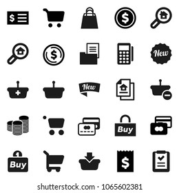 Flat vector icon set - dollar coin vector, cart, credit card, stack, receipt, estate document, search, new, shopping bag, buy, reader, basket, list