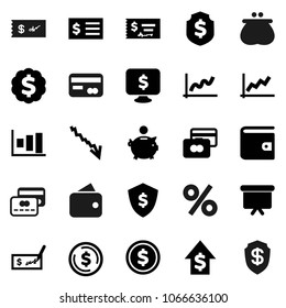 Flat vector icon set - dollar coin vector, graph, credit card, wallet, crisis, piggy bank, growth, check, receipt, presentation board, medal, shield, monitor, percent