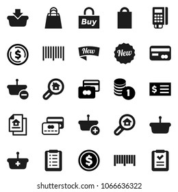 Flat vector icon set - dollar coin vector, credit card, stack, receipt, estate document, search, new, shopping bag, buy, barcode, reader, basket, list
