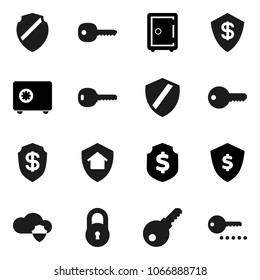 Flat vector icon set - dollar shield vector, safe, cloud, lock, key, home protect, password