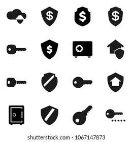 Flat vector icon set - dollar shield vector, safe, cloud, key, home protect, password