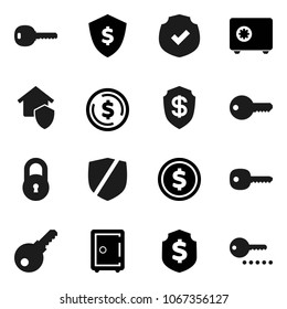 Flat vector icon set - dollar coin vector, shield, safe, protected, lock, key, home protect, password