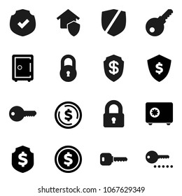 Flat vector icon set - dollar coin vector, shield, safe, protected, lock, key, home protect, password