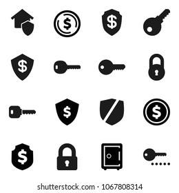 Flat vector icon set - dollar coin vector, shield, safe, protected, lock, key, home protect, password