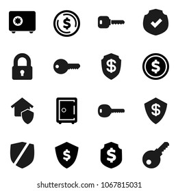 Flat vector icon set - dollar coin vector, shield, safe, protected, key, lock, home protect, password