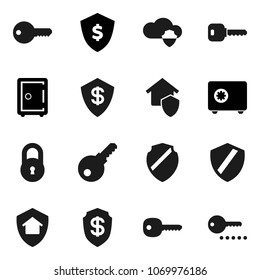 Flat vector icon set - dollar shield vector, safe, cloud, lock, key, home protect, password