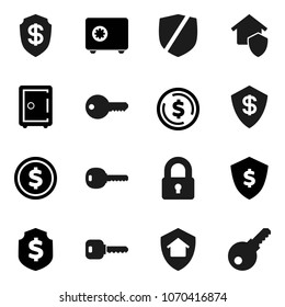 Flat vector icon set - dollar coin vector, shield, safe, protected, key, lock, home protect, password