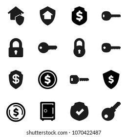 Flat vector icon set - dollar coin vector, shield, safe, protected, lock, key, home protect, password