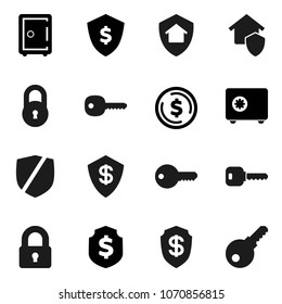 Flat vector icon set - dollar coin vector, shield, safe, protected, lock, key, home protect, password
