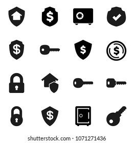 Flat vector icon set - dollar coin vector, shield, safe, protected, lock, key, home protect, password