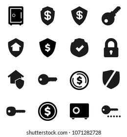 Flat vector icon set - dollar coin vector, shield, safe, protected, key, lock, home protect, password