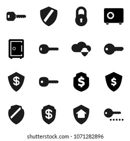 Flat vector icon set - dollar shield vector, safe, cloud, lock, key, home protect, password