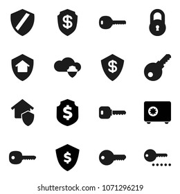 Flat vector icon set - dollar shield vector, safe, cloud, lock, key, home protect, password