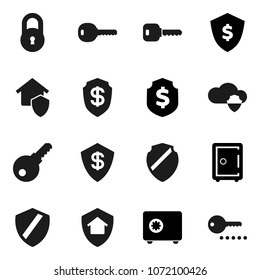 Flat vector icon set - dollar shield vector, safe, cloud, lock, key, home protect, password