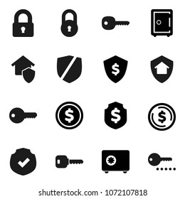 Flat vector icon set - dollar coin vector, shield, safe, protected, lock, key, home protect, password