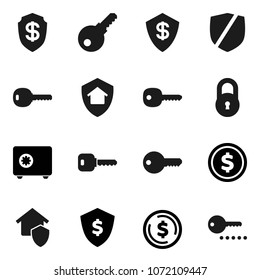Flat vector icon set - dollar coin vector, shield, safe, protected, lock, key, home protect, password