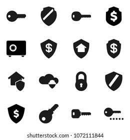 Flat vector icon set - dollar shield vector, safe, cloud, lock, key, home protect, password