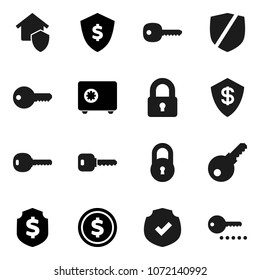 Flat vector icon set - dollar coin vector, shield, safe, protected, lock, key, home protect, password