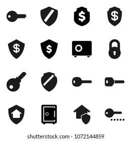 Flat vector icon set - dollar shield vector, safe, lock, key, home protect, password
